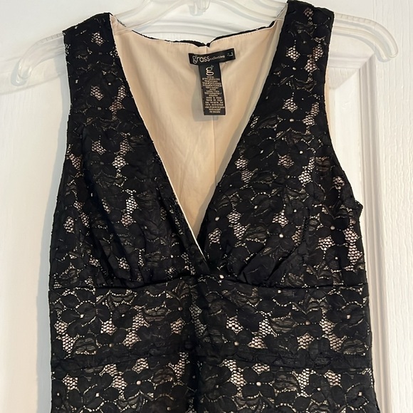 Tan & Black lace dress Vneck formal or semi formal size large - Picture 4 of 12